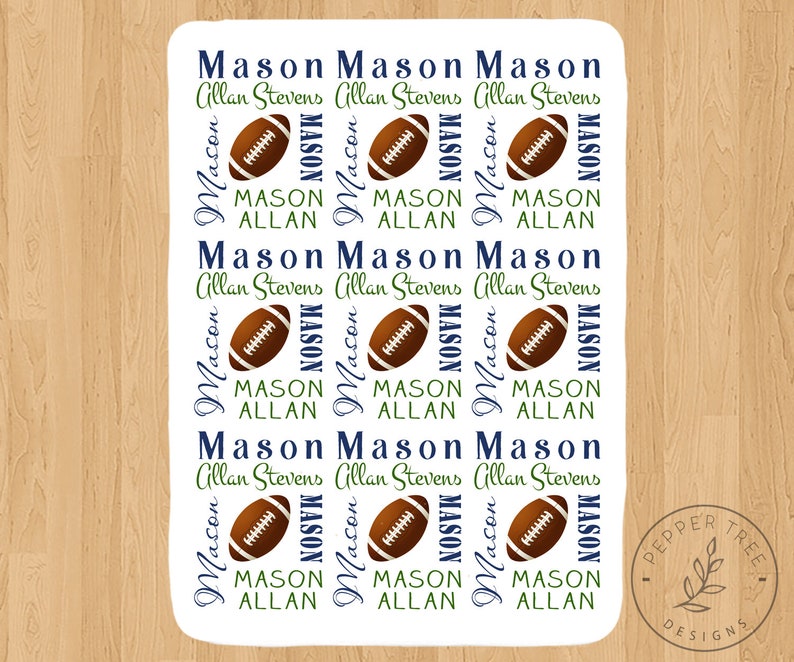 Football Baby Blanket Personalized with baby name Baby Football Gift Baby Boy Baby Name Blanket sports Choose your team colors