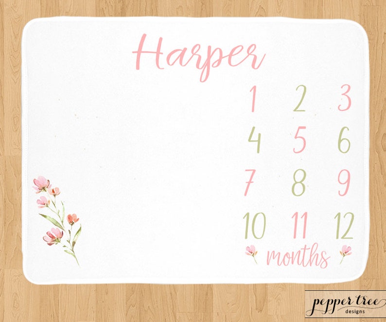Download Baby Milestone Blanket Milestone Growth Blanket In Pink And Green Or Your Choice Flower Milestone Blanket Floral Baby Photo Blanket Blankets Throws Home Living