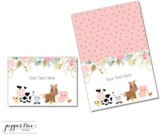 Pink Table Label Cards Girl - Farm Animals Barnyard with flowers - Instant Download Printable Party Decor #FLOWERFARM Il_570xn