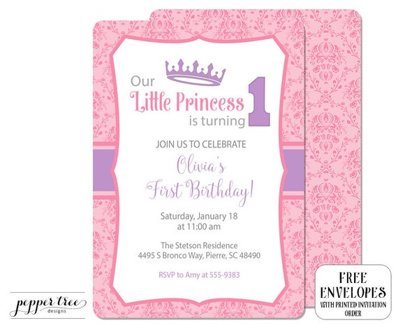 First Birthday Invitation For Girl Little Princess Is Turning 1