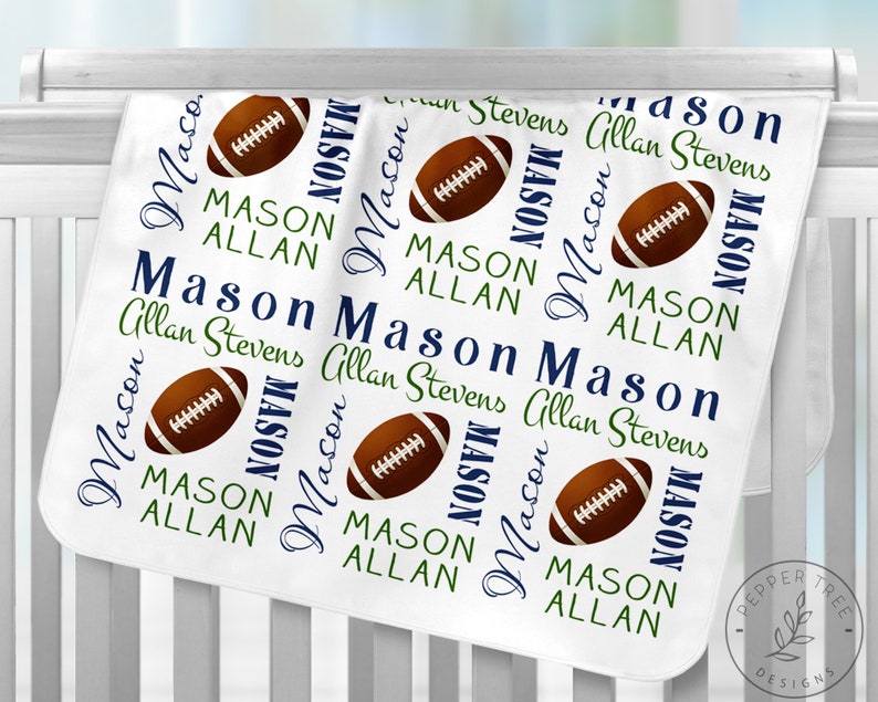 Football Baby Blanket Personalized with baby name Baby Football Gift Baby Boy Baby Name Blanket sports Choose your team colors