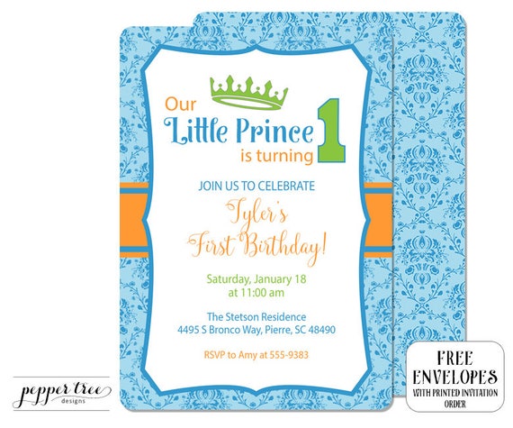 First Birthday Invitation For Boy Little Prince Is Turning 1