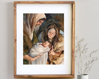 Nativity Painting, Watercolor Print