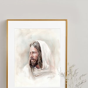 Christ Portrait, Watercolor Print &quot;He Can Look Back So We Can Look Forward&quot;