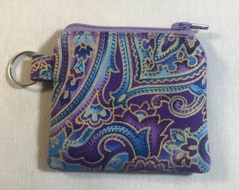 Mini monedero con cremallera y llavero de cachemir morado