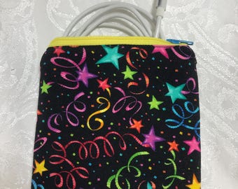 Práctica bolsa multiusos con cremallera, cargadores, cables, joyas, dinero en efectivo, confeti brillante y estrellas.