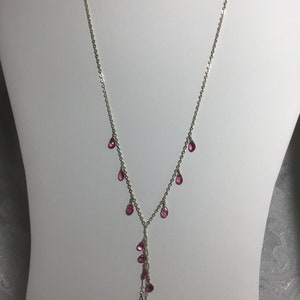 Sterling Silver and Pink Tourmaline Tassel Necklace, Adjustable