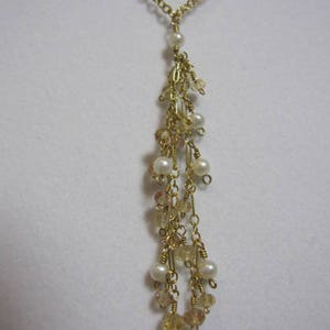 14 Karat Yellow Gold Fill with Imperial Topaz and Freshwater Pearls Tassel Necklace, Adjustable