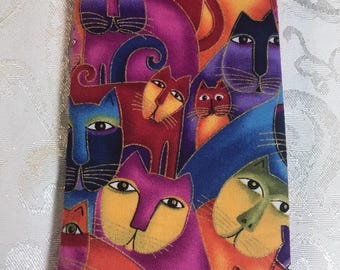 Estuche para anteojos de tela acolchada suave Laurel Burch Rainbow Cats