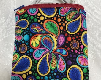 Práctica bolsa multiusos con cremallera para cargadores, cables, joyas, efectivo, diseño de cachemira brillante.