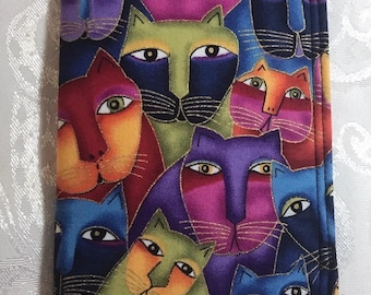 Estuche grande para anteojos de tela acolchada suave Laurel Burch Rainbow Cats
