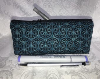 Lápices Marcadores Agujas de crochet Estuche con cremallera Algodón acolchado Verde azulado Geométrico