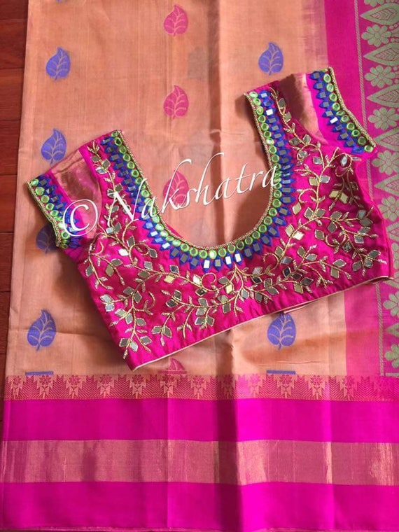 Peach kuppadam silk saree with heavy designer blouse | Etsy