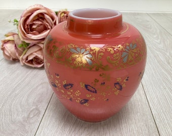 Antique Victorian Peachblow Vase c.19th Century Vintage Floral Gilded Handpainted