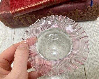 Stevens and Williams Threaded Glass Pin Trinket Dish c.1880 Victorian Antique Vintage