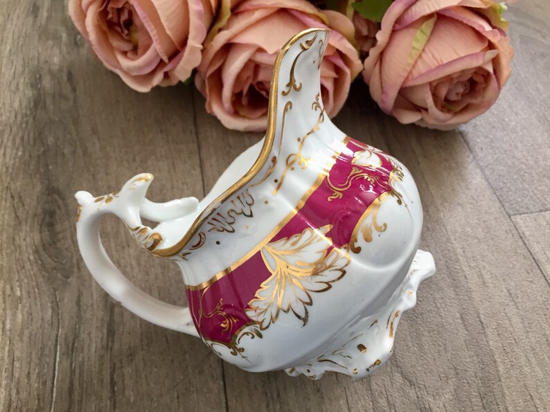 1835 Coalport Adelaide Milk Jug Creamer Pink Antique China Staffordshire