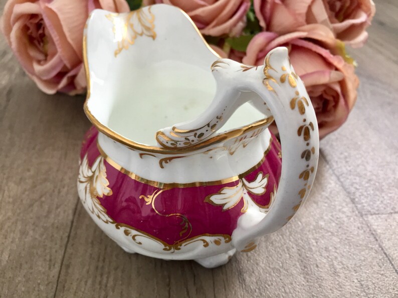 1835 Coalport Adelaide Milk Jug Creamer Pink Antique China Staffordshire