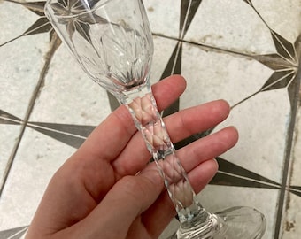 Antique Facet Cut Wine Glass Early 19th Century Vintage Barware Glassware