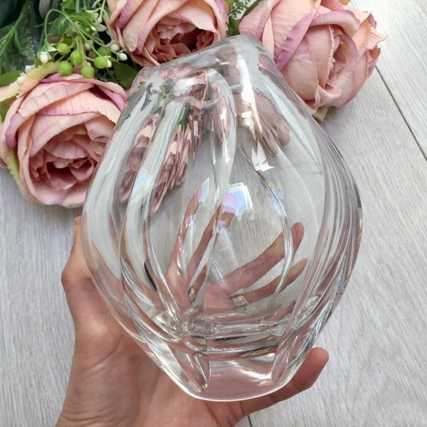 French Crystal 6” Vase Baccarat Design Vintage Clear Art Glass Mid Century Antique c.1955-60