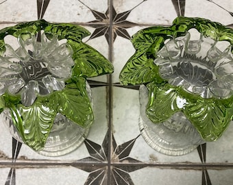 Pair of Glass Posey Vases French Bohemian Antique Vintage