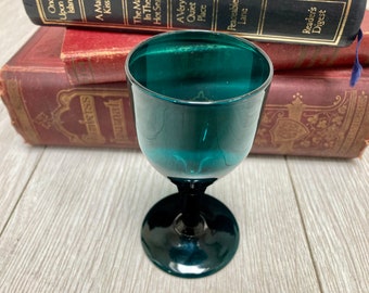 Antique Georgian Regency Peacock Blue Wine Glass c.1820 Vintage No.3