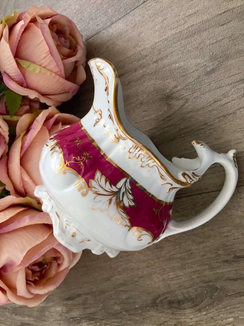 1835 Coalport Adelaide Milk Jug Creamer Pink Antique China Staffordshire