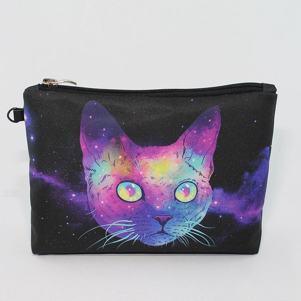 Cat zipper pouch  Child's pencil case Astronaut cat Cat pencil case Cat makeup pouch Gift under 10 pounds Zipper wallet Christmas gift women