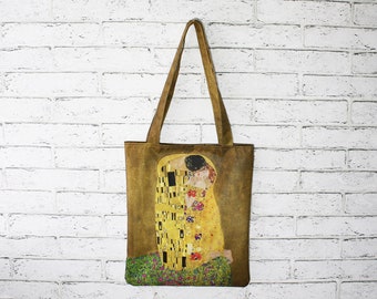 Kiss Bags Gustav Klimt Bag Art The Kiss Bag Print Bag Shopper Tote Bag Toile Art Book Sacs avec impression Spring Tote Bag pour femmes