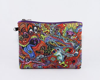 Neceser psicodélico, neceser de viaje con diseño ácido, regalo único de arte peculiar, neceser de monstruo psicodélico de múltiples ojos, regalo vibrante para amantes del arte.