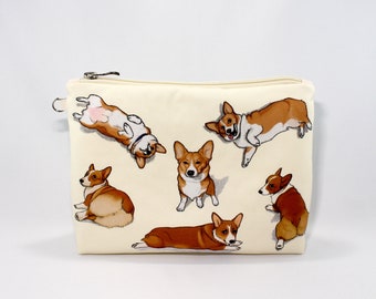 Corgi Makeup Bag, Cute Dog Cosmetic Pouch, Corgi Toiletry Bag, Funny Pet Cosmetic Pouch, Gift Idea for Dog Moms, Cute Corgi Cosmetic Bag