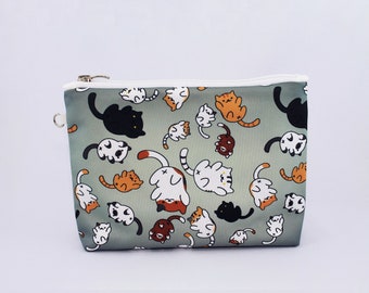 Cute Cat Purse White Cat Bag Cat Wallet Gift for Cat Fan Cat Cosmetic Bag Cat Makeup Bag Cat Fabric Pouch Handmade Zip Case