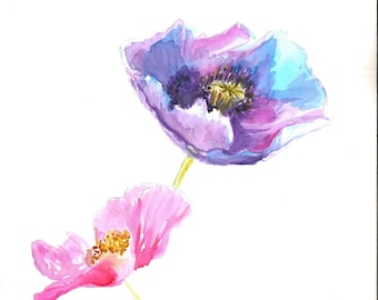 watercolor poppy flowers,poppy watercolor,watercolor flowers original,original poppy flowers,mural art flowers,illustration watercolor flowers