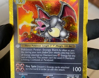 100% Holographic 1st Edition Shadowless Shiny Charizard Custom Card Star Foil (PROXY CARD)