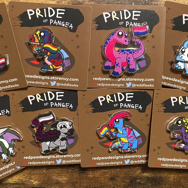 Pride of Pangaea: Acrylic Dinosaur Pride pins