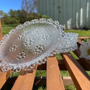 Vintage Masserini Baracco Italian Glass Oval Dinner Plates/Shallow Bowlswith Bubble Lattice Design (Set of Six)