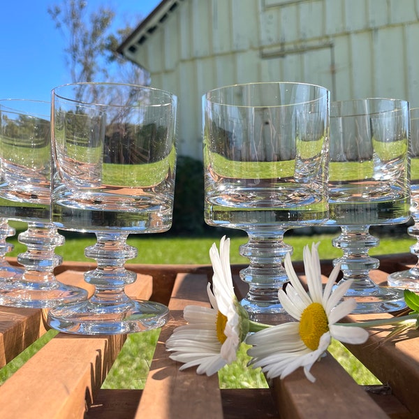 Vintage Art Deco Atomic Cocktail Glasses/Low Balls, 2 Wafer Stems, Set of Six