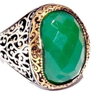 925 Sterling Silver Men&#39;s Ring with Absolutely Handmade Real Precious Emerald