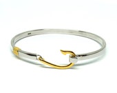 Fish Hook Bracelet. Made on Cape Cod. Bracelet with fish hook. 925 sterling silver and yellow gold. Cape Cod Lifestyle