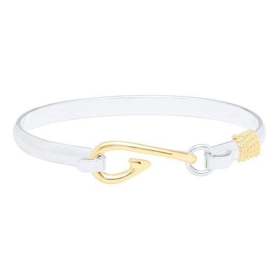 Fish Hook Bracelet - Cape Cod Fish Hook Bracelet made in Sterling Silver with Solid 14k Yellow Gold Fish Hook Bracelet - Cape Cod Fish Hook Bracelet made in Sterling Silver with Solid 14k Yellow Gold
