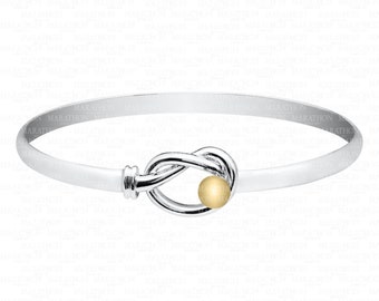 Authentic Cape Cod Love Knot Bracelet made by Lestage - Sterling Silver w/ 14k Gold Bead