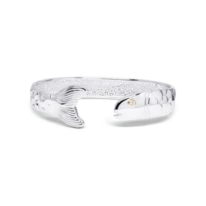 Cape Cod Fish Bracelet - Diamond Eye - Solid 925 Silver & Genuine Diamond set in 14k Yellow Gold