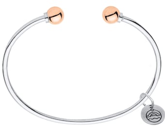 Authentic Cape Cod Double Ball Cuff made by Lestage - Sterling Silver w/ 14k Rose Gold Beads