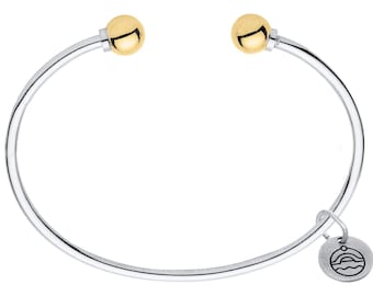 Authentic Cape Cod Double Ball Cuff made by Lestage - Sterling Silver w/ 14k Gold Beads