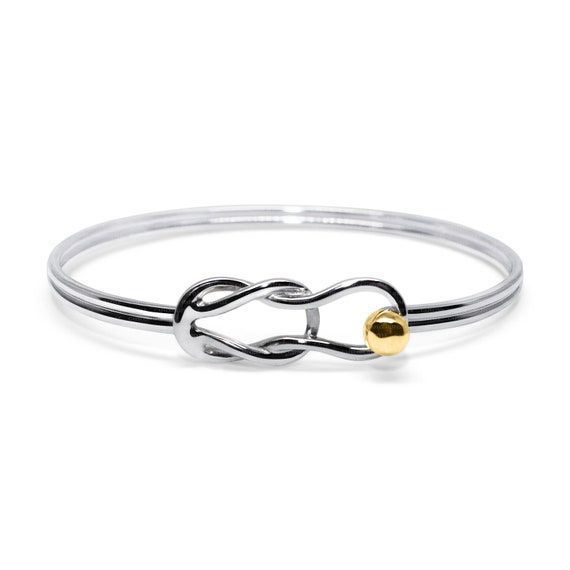 Made on Cape Cod. Bracelet With Fishermans/ Nautical Knot, 14k Gold Ball & Sterling  Silver Cuff Bangle. Cape Cod Lifestyle. 