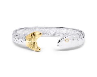 Cape Cod Fish Bracelet - Gold Tail & Diamond Eye - Made in Solid 925 Silver with a 14k Yellow Gold and Diamond Accent