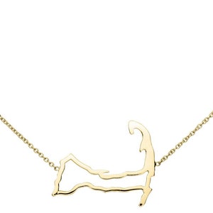 Collier Cape Cod avec contour de carte en or jaune massif 14 carats