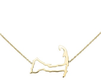 Cape Cod Map Outline Necklace made in Solid 14k Yellow Gold