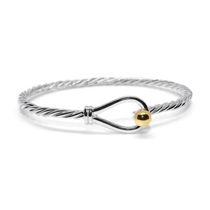 Made on Cape Cod. Bracelet with nautical knot, 14k gold ball & sterling silver TWISTED cuff bangle. Cape Cod Lifestyle.