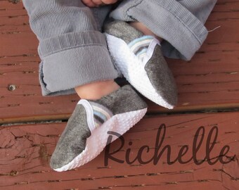 Gray Slip-On Style Baby Shoes, Casual Soft Sole Baby Boy Shoes, Faux Suede Moccasins, Boy Baby Shower Gift Idea, Infant, Toddler