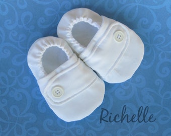 White Baby Boy Linen Look Shoes, Baptism Blessing Christening Special Occasion, Dressy Cotton Soft Sole Crib Shoes, Outfit, Infant, Toddler